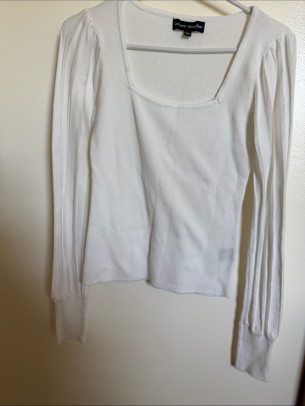 Catherine Malandrino White Square Neck Long Sleeve Top